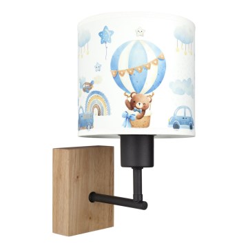 Brilagi - Applique murale pour enfant BOBO WOOD 1xE27/25W/230V chêne/noir/blanc/bleu/à motif oursons