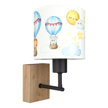 Brilagi - Applique murale pour enfant BOBO WOOD 1xE27/25W/230V chêne/noir/blanc/motifs animaux