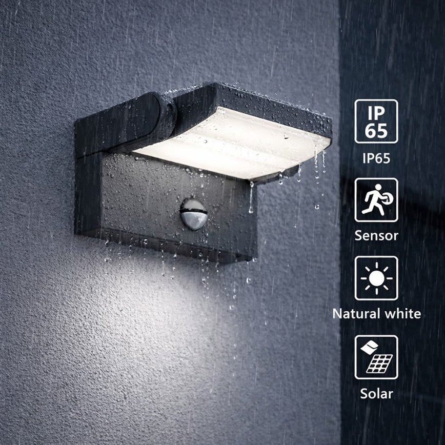 Brilagi - Applique murale solaire avec détecteur de mouvement et de crépuscule ANKLE LED/10W/3,7V 3000 mAh 4000K IP65 anthracite