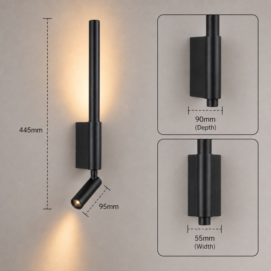 Brilagi - Applique murale spot LED VIXON LED/3W/230V + LED/5W noire IRC 90