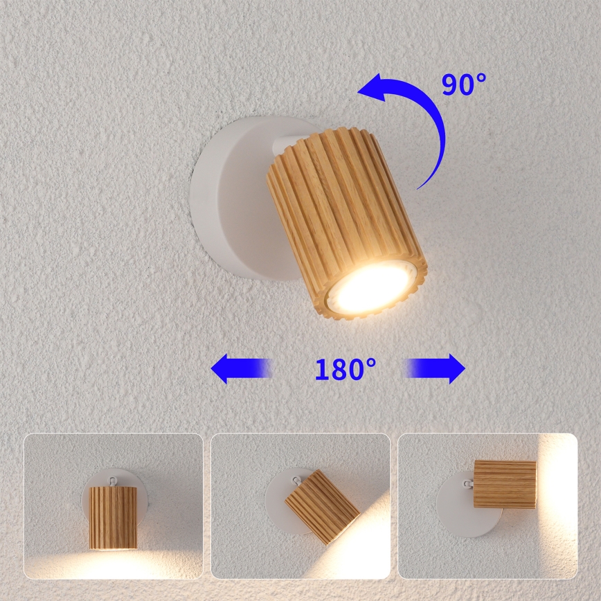 Brilagi - Applique murale spot MODERN WOOD 1xGU10/8W/230V bois d'hévéa/blanc