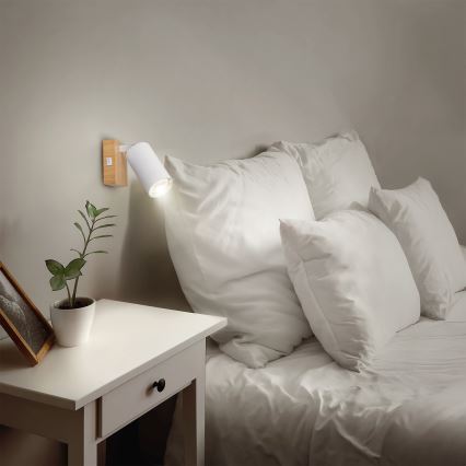 Brilagi - Spot mural avec interrupteur SELE 1xGU10/30W/230V blanc/décor chêne