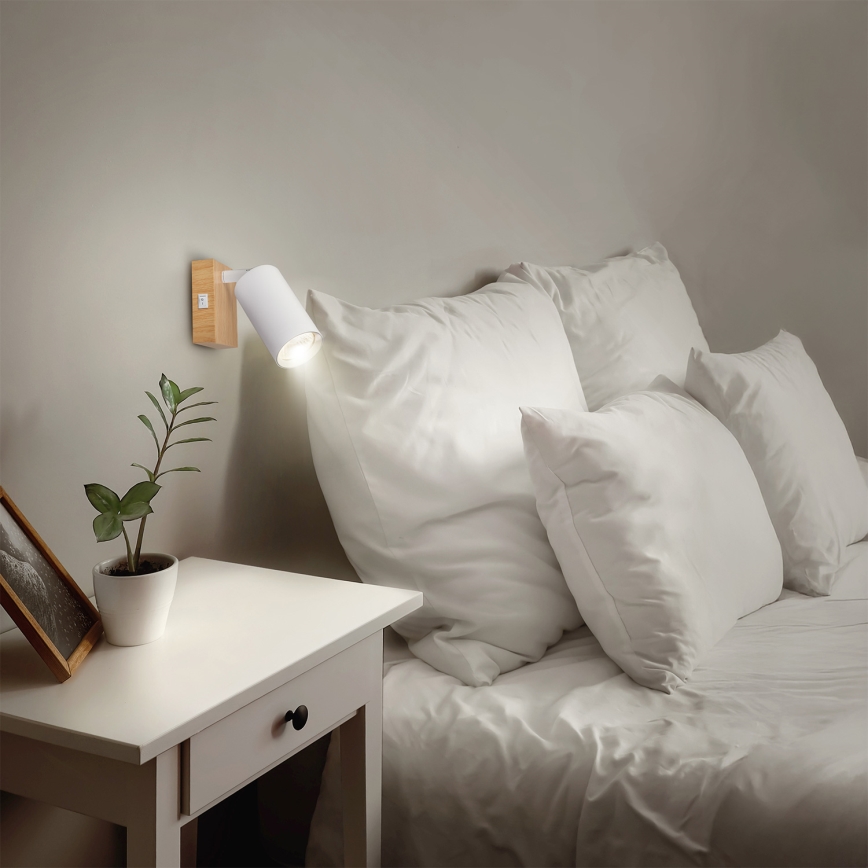 Brilagi - Spot mural avec interrupteur SELE 1xGU10/30W/230V blanc/décor chêne