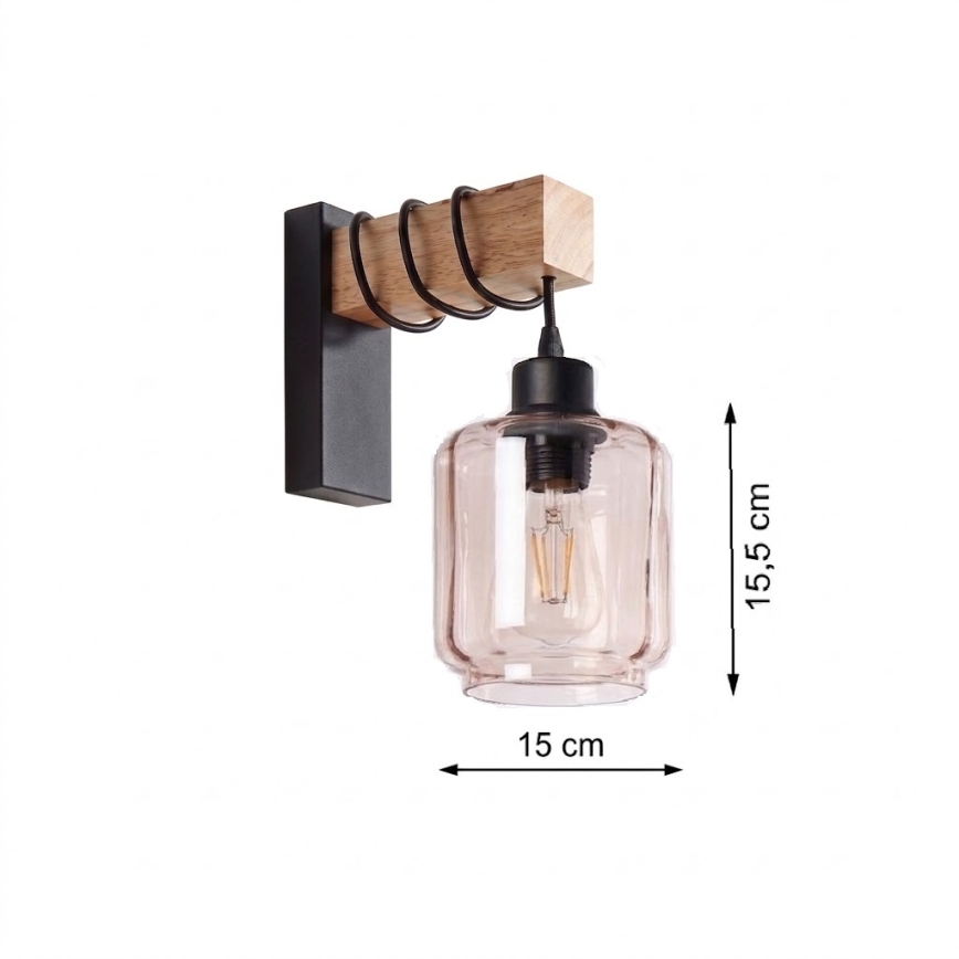Brilagi - Applique murale WOOD GLASS 1xE27/60W/230V pin/noir/beige fumé