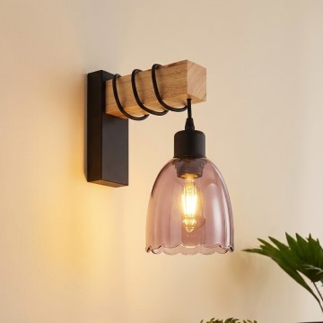 Brilagi - Applique murale WOOD GLASS 1xE27/60W/230V pin/noir/beige fumé