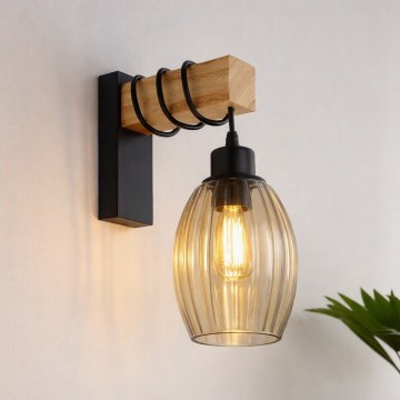 Brilagi - Applique murale WOOD GLASS 1xE27/60W/230V pin/noir/beige fumé