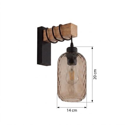 Brilagi - Applique murale WOOD GLASS 1xE27/60W/230V pin/noir/marron fumé