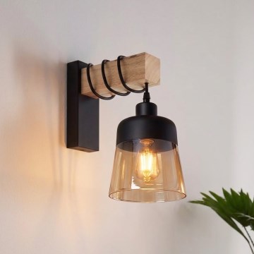 Brilagi - Applique murale WOOD GLASS 1xE27/60W/230V pin/noir/brun fumé