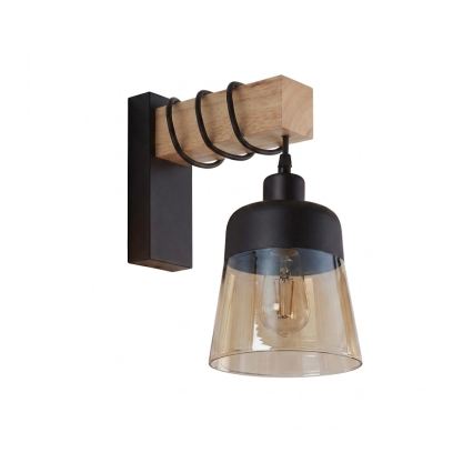 Brilagi - Applique murale WOOD GLASS 1xE27/60W/230V pin/noir/brun fumé