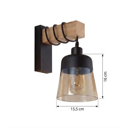 Brilagi - Applique murale WOOD GLASS 1xE27/60W/230V pin/noir/brun fumé