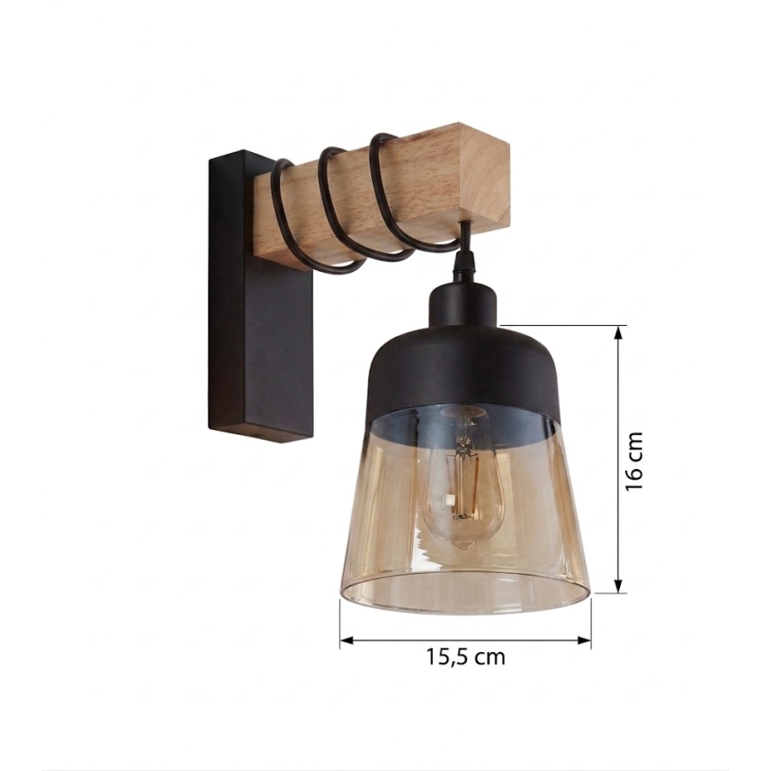 Brilagi - Applique murale WOOD GLASS 1xE27/60W/230V pin/noir/brun fumé