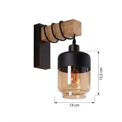 Brilagi - Applique murale WOOD GLASS 1xE27/60W/230V pin/noir/brun fumé