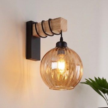 Brilagi - Applique murale WOOD GLASS 1xE27/60W/230V pin/noir/brun fumé