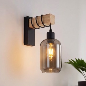 Brilagi - Applique murale WOOD GLASS 1xE27/60W/230V pin/noir/gris fumé
