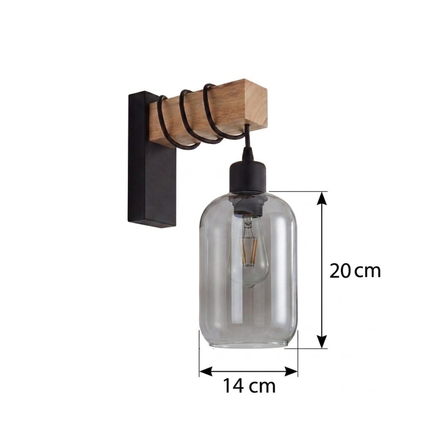 Brilagi - Applique murale WOOD GLASS 1xE27/60W/230V pin/noir/gris fumé