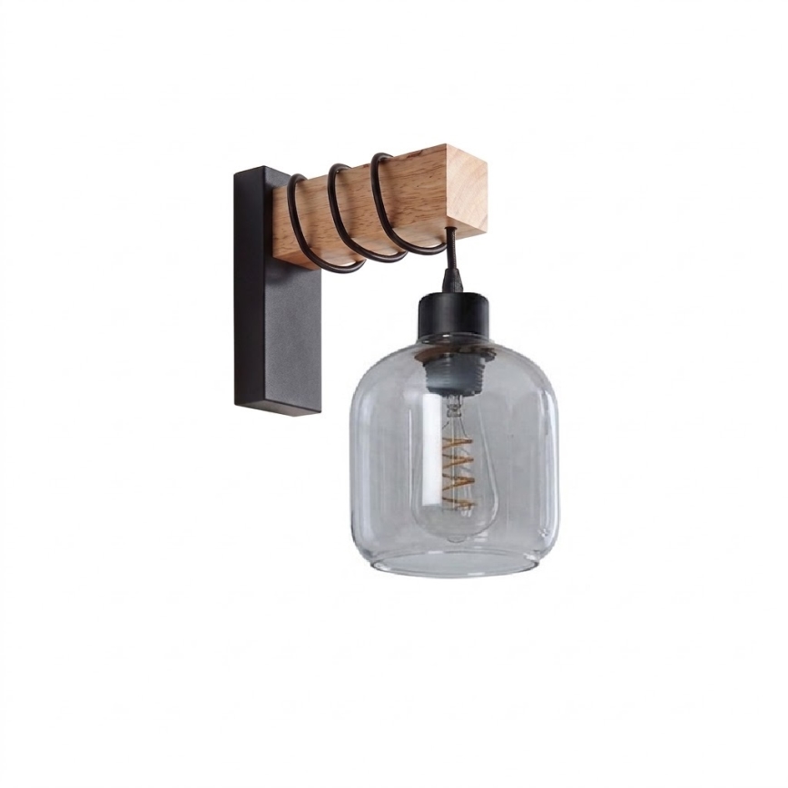 Brilagi - Applique murale WOOD GLASS 1xE27/60W/230V pin/noir/gris fumé