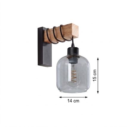 Brilagi - Applique murale WOOD GLASS 1xE27/60W/230V pin/noir/gris fumé