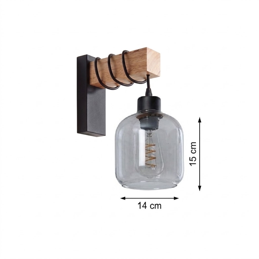Brilagi - Applique murale WOOD GLASS 1xE27/60W/230V pin/noir/gris fumé