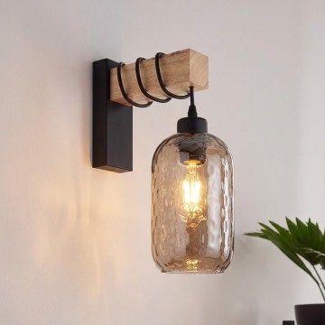 Brilagi - Applique murale WOOD GLASS 1xE27/60W/230V pin/noir/marron fumé