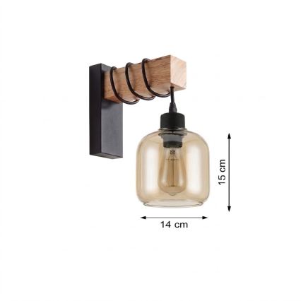Brilagi - Applique murale WOOD GLASS 1xE27/60W/230V pin/noir/brun fumé