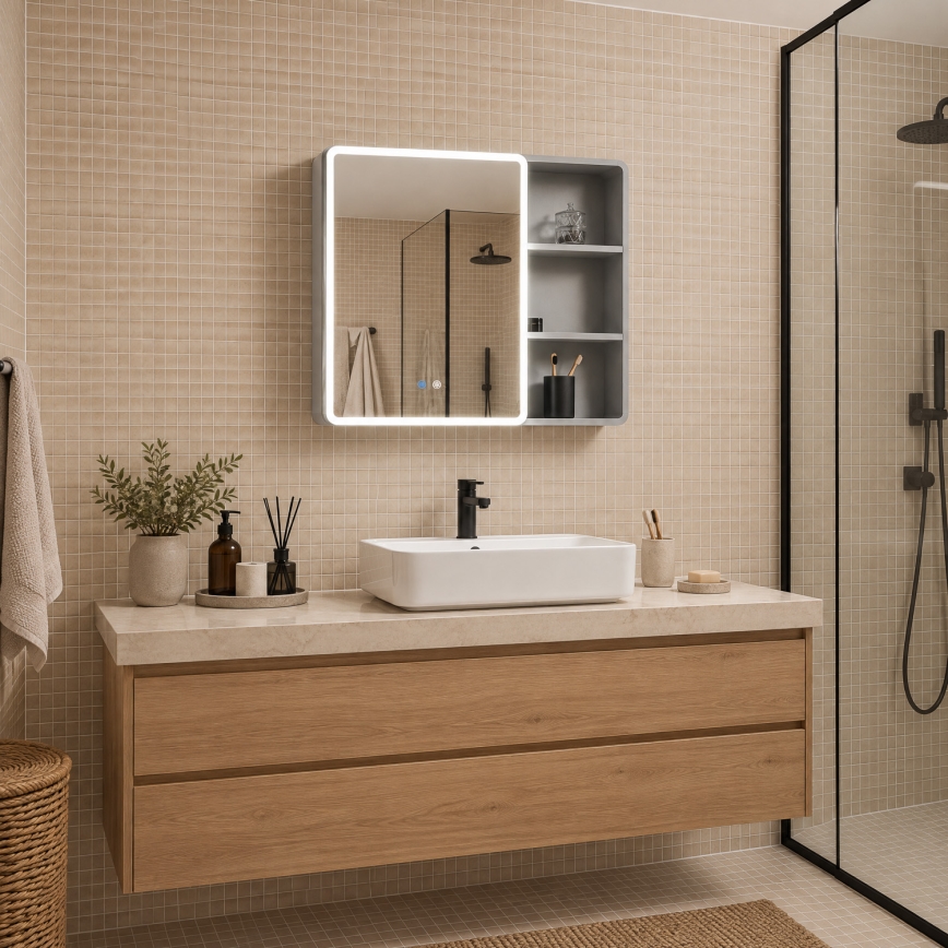 BRILAGI - Armoire-miroir LED de salle de bains rétroéclairée NOTO SINGLE 77x65 cm