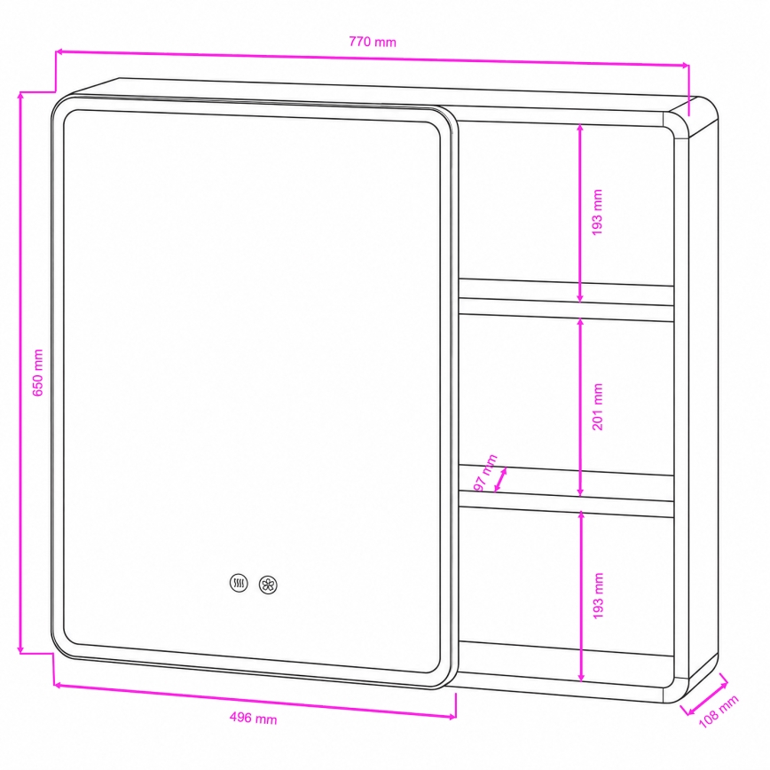 BRILAGI - Armoire-miroir LED de salle de bains rétroéclairée NOTO SINGLE 77x65 cm
