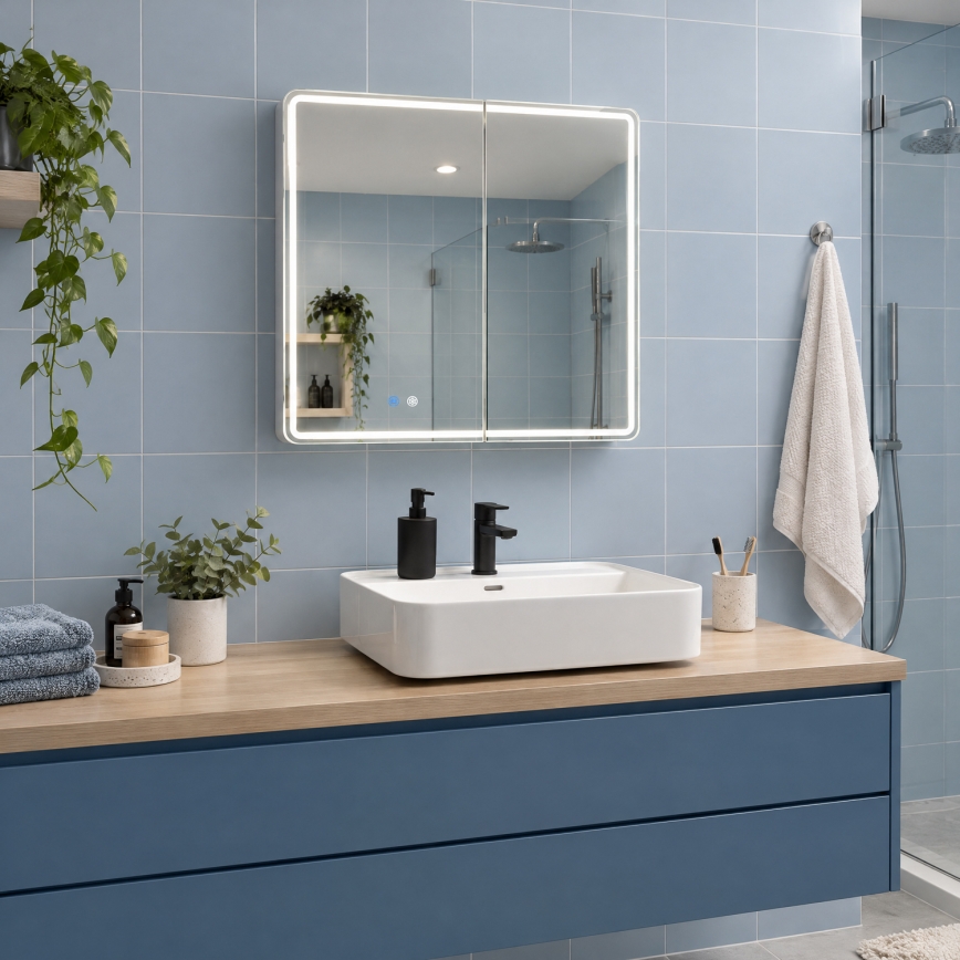 BRILAGI - Armoire-miroir LED pour salle de bains avec éclairage intégré NOTO DOUBLE 77x70 cm