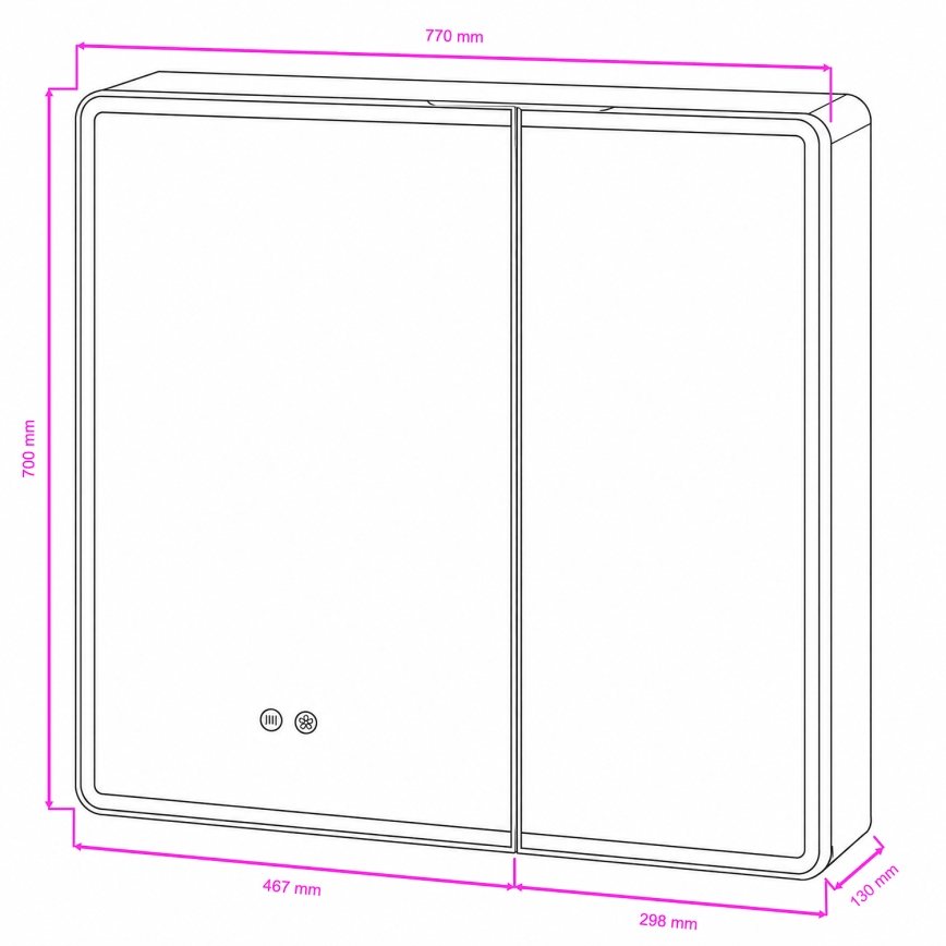 BRILAGI - Armoire-miroir LED pour salle de bains avec éclairage intégré NOTO DOUBLE 77x70 cm