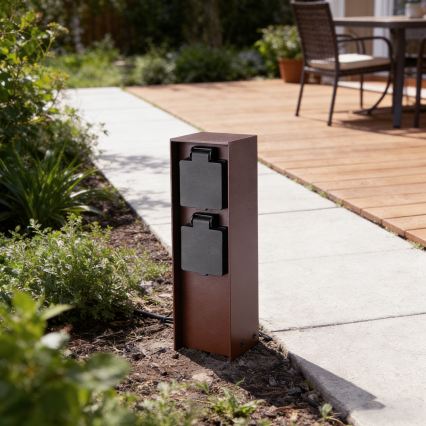 Brilagi - Borne de prises extérieure PILLAR, 2 prises SCHUKO, 230V, IP44, marron