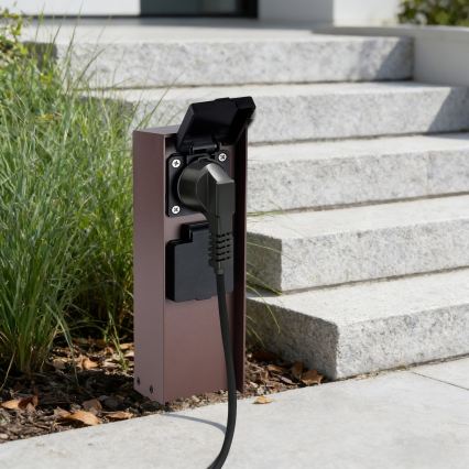 Brilagi - Borne de prises extérieure PILLAR, 2 prises SCHUKO, 230V, IP44, marron