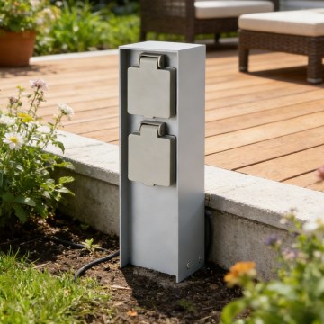 Brilagi - Borne extérieure PILLAR 2Z SCHUKO 230V IP44 argentée
