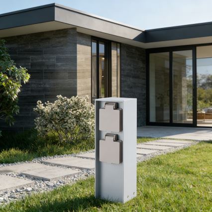 Brilagi - Borne extérieure PILLAR 2Z SCHUKO 230V IP44 argentée
