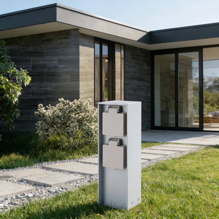 Brilagi - Borne extérieure PILLAR 2Z SCHUKO 230V IP44 argentée