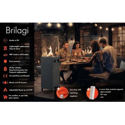 Brilagi - Cheminée extérieure au gaz FLARO GAS 142 x 36 cm 8 kW 1 x pile AAA anthracite + housse de protection