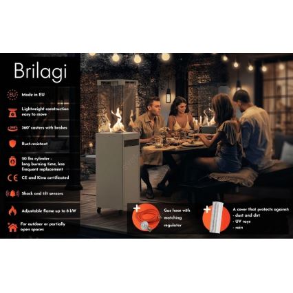 BRILAGI - Cheminée extérieure au gaz FLARO GAS 142x36 cm 8kW 1xAAA beige + housse de protection