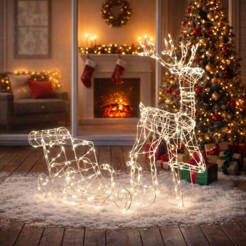 BRILAGI - Décoration de Noël extérieure LED, 3,6 W, 8 fonctions, 100 cm, IP44, renne avec traîneau, blanc chaud