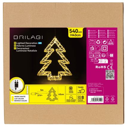 BRILAGI - Décoration de Noël extérieure LED/6W/8 fonctions 43 cm IP44 sapin blanc chaud