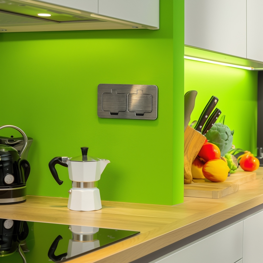 Brilagi - Double prise encastrable INBOX IP55, chrome mat, rectangulaire pour cuisine