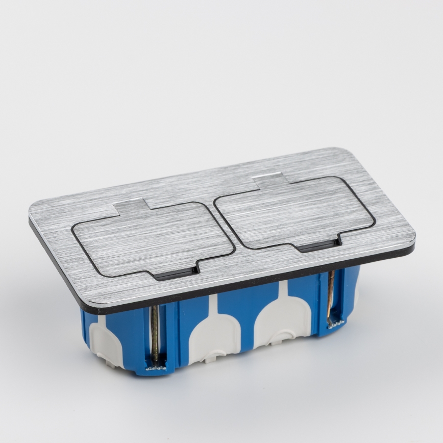 Brilagi - Double prise encastrable INBOX IP55, chrome mat, rectangulaire pour cuisine