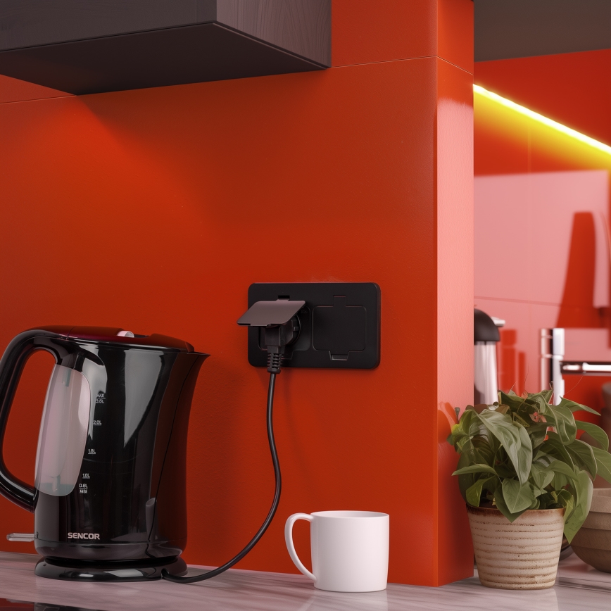 Brilagi - Double prise encastrable INBOX IP55 pour cuisine, rectangulaire, noire