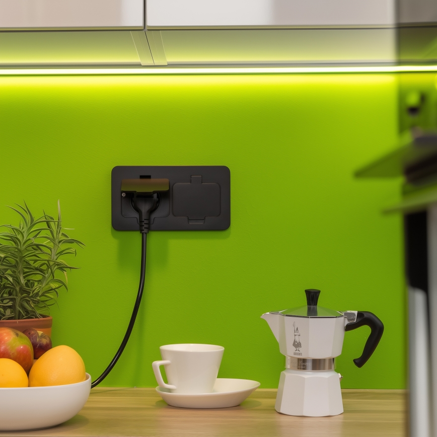 Brilagi - Double prise encastrable INBOX IP55 pour cuisine, rectangulaire, noire