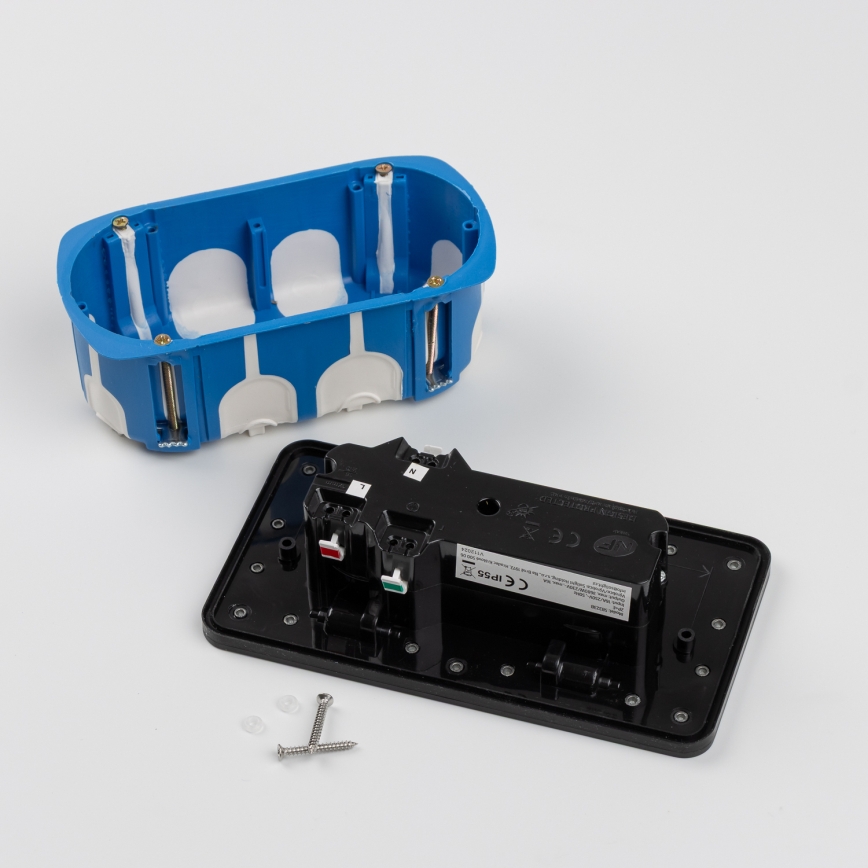 Brilagi - Double prise encastrable INBOX IP55 pour cuisine, rectangulaire, noire