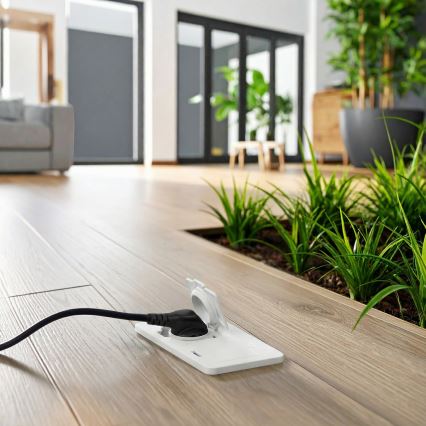 Brilagi - Double prise encastrée de sol pour extérieur IP55, blanche, rectangulaire