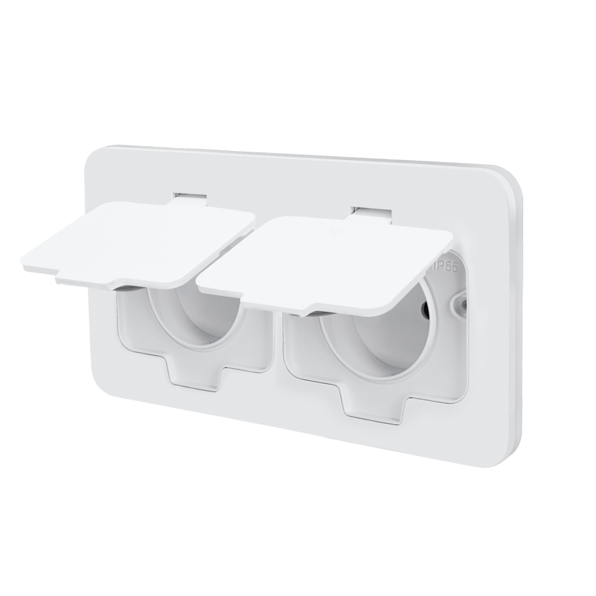 Brilagi - Double prise encastrée de sol pour extérieur IP55, blanche, rectangulaire