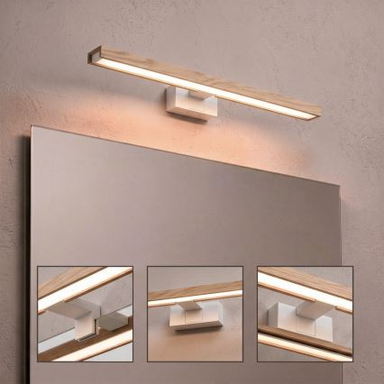 Brilagi - Éclairage LED pour miroir de salle de bains 3-en-1 WOODY MIRROR LED/12W/230V 60 cm IP44 blanc/chêne