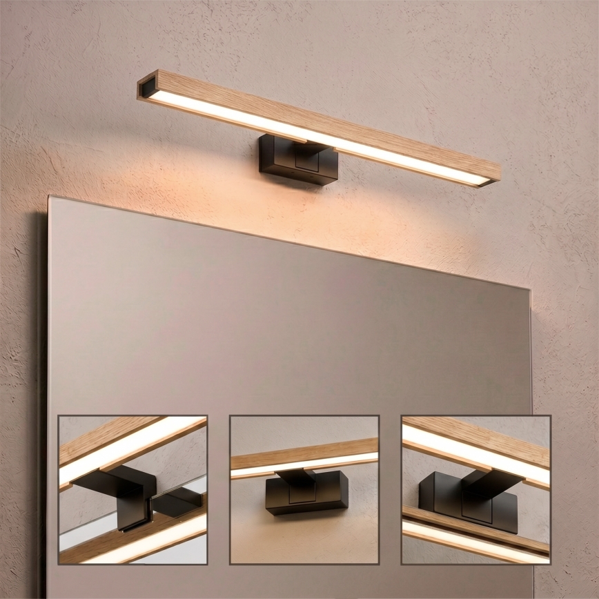 Brilagi - Éclairage LED pour miroir de salle de bains 3-en-1 WOODY MIRROR LED/12W/230V 60 cm IP44 noir/chêne