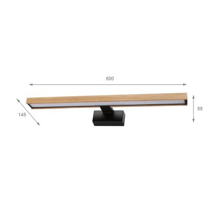 Brilagi - Éclairage LED pour miroir de salle de bains 3-en-1 WOODY MIRROR LED/12W/230V 60 cm IP44 noir/chêne