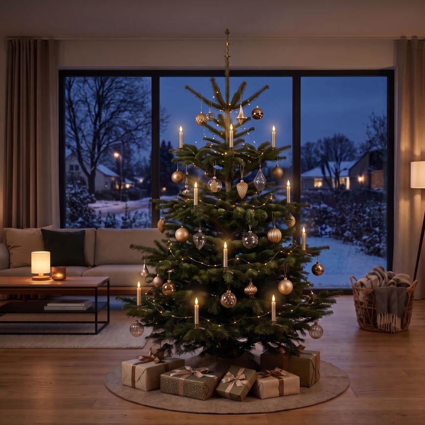 BRILAGI - Guirlande LED pour sapin de Noël 10xLED/10xAAA dorée + télécommande