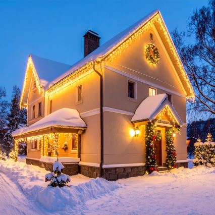 Brilagi - Guirlande lumineuse de Noël extérieure 360 LED/8 fonctions, 14 m, IP44, blanc chaud, effet stalactites