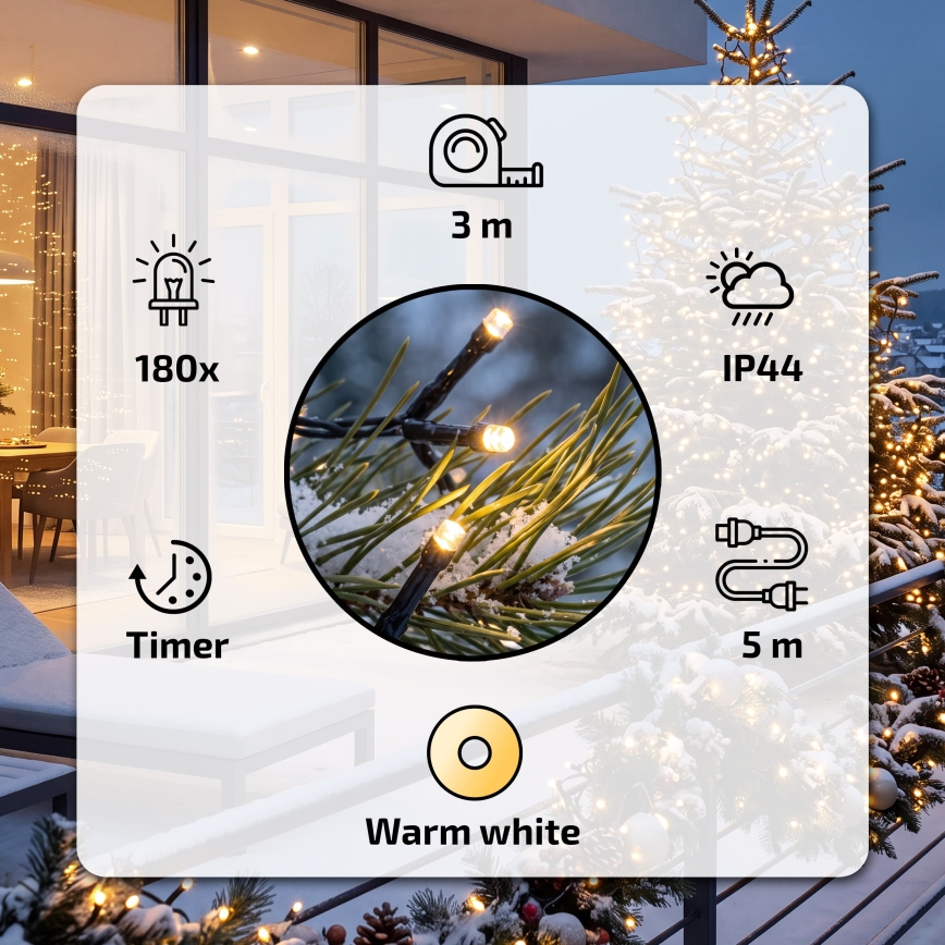 BRILAGI - Guirlande de Noël LED d'extérieur 180xLED 8 m IP44 blanc chaud
